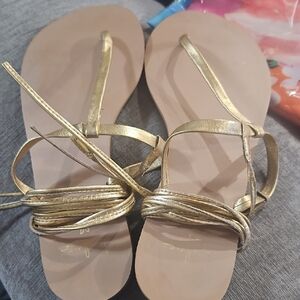Lulu's Gold Thin Ankle Strap Flat Sandals